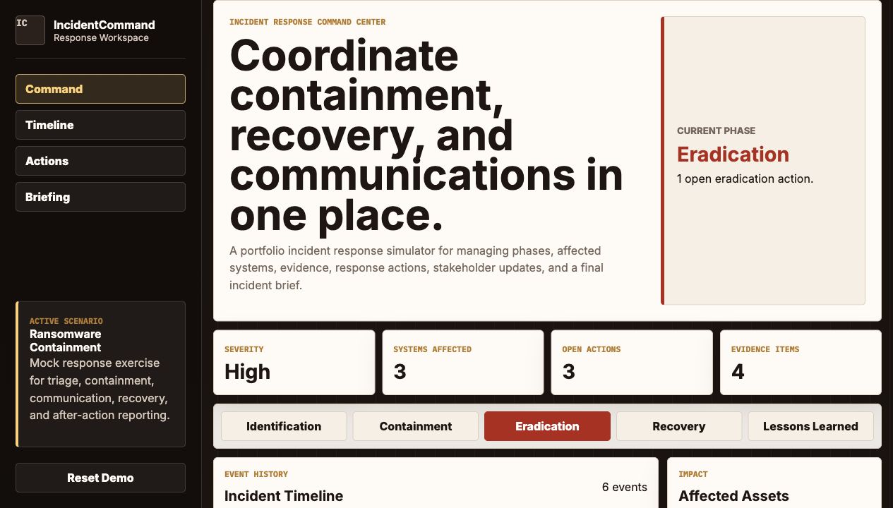 Incident Command incident response dashboard screenshot
