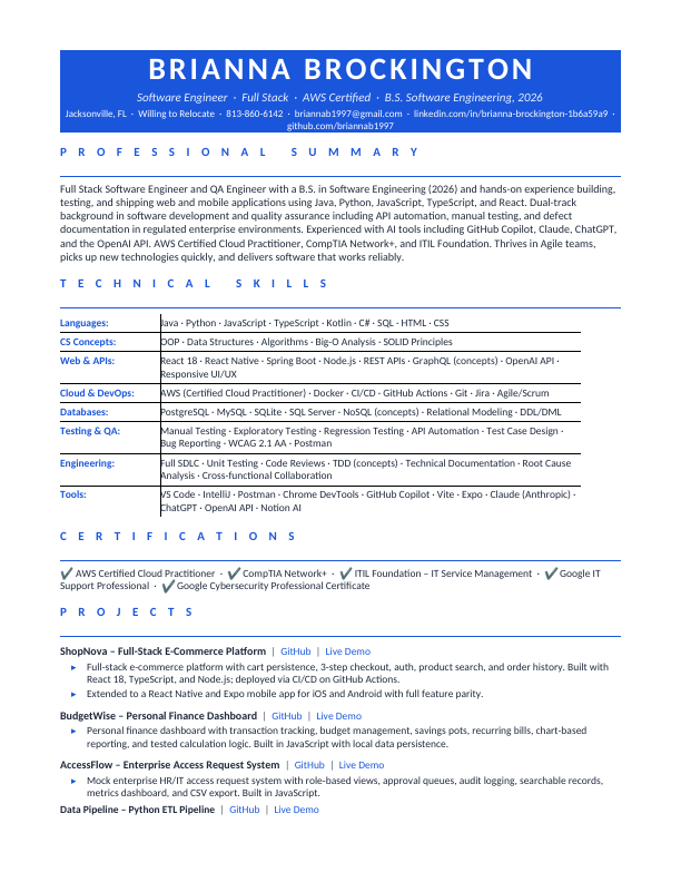 Preview of Brianna Brockington's resume